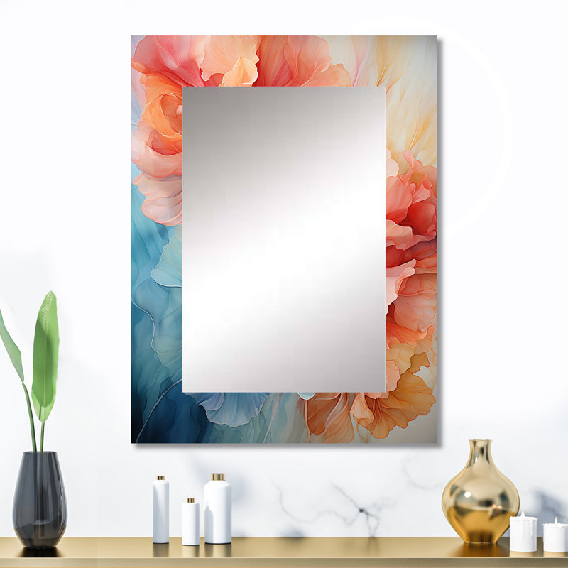 Metamorphic Dance - Abstract Spirals Wall Mirror, miroir décoratif corail, impression sur métal, 32 po x 24 po