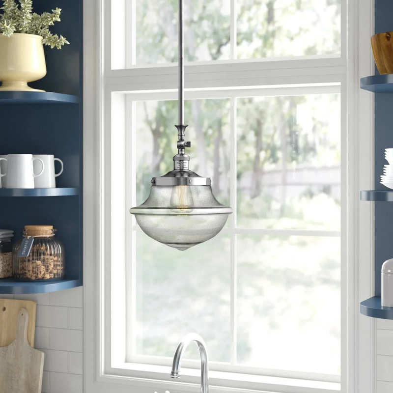Luminaire suspendu simple à 1 lumière Baptiste, Ampoule non incluse, Grainé, Nickel poli