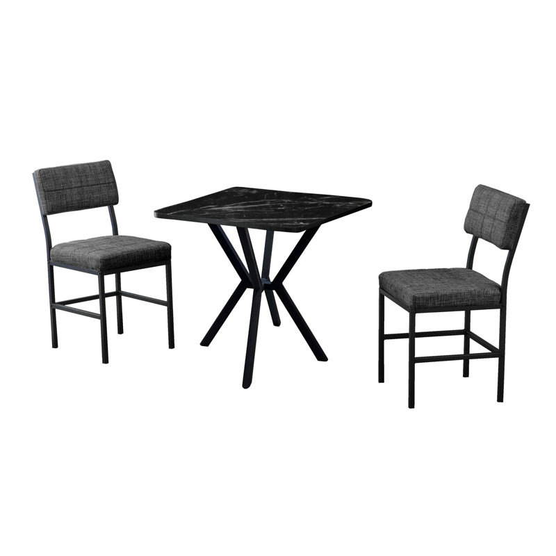 Ensemble de table et chaises de salle à manger extensible Modern (3 pièces), anthracite et noir | 100% panneau de particules revêtu de mélamine, table: 27,6 po x 29,1 po x 27,6 po, chaises: 15,7 po x 32,3 po x 15,7 po | Structure en métal robuste, tissu 100% lin, design industriel élégant