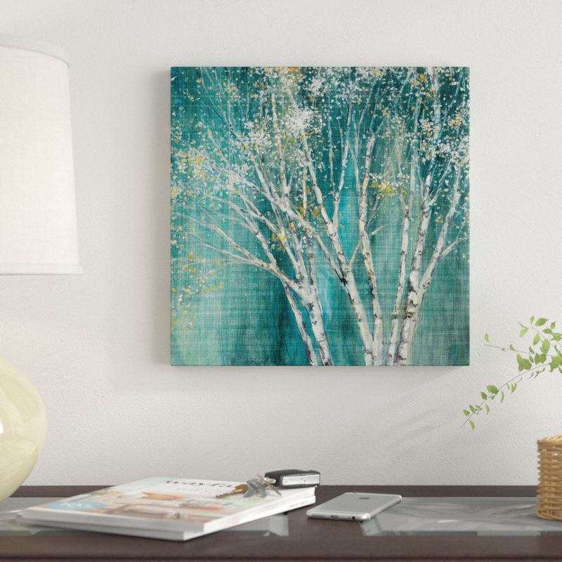 «Blue and Gold Birch», reproduction de peinture acrylique sur toile tendue, H 14 po x l 14 po x P 2 po