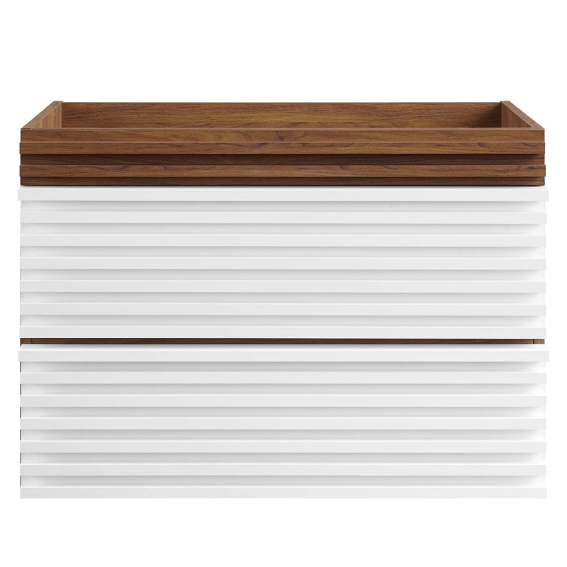 White and Walnut 30" MDF Wall-Mount Single Bathroom Vanity