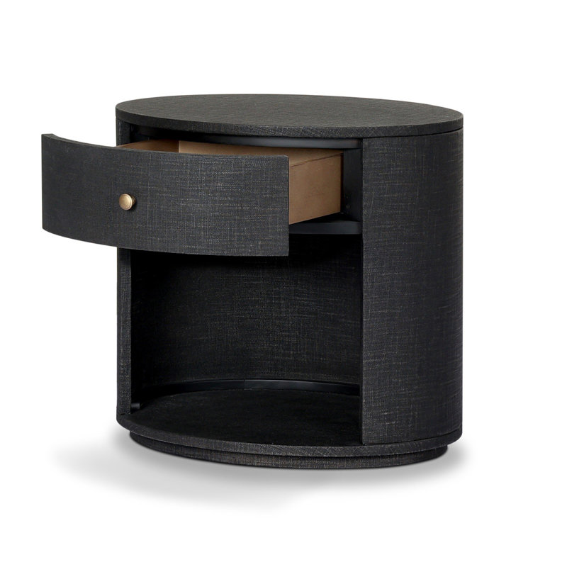 Amelia Oval One Drawer Nightstand-Black Linen, Black Linen