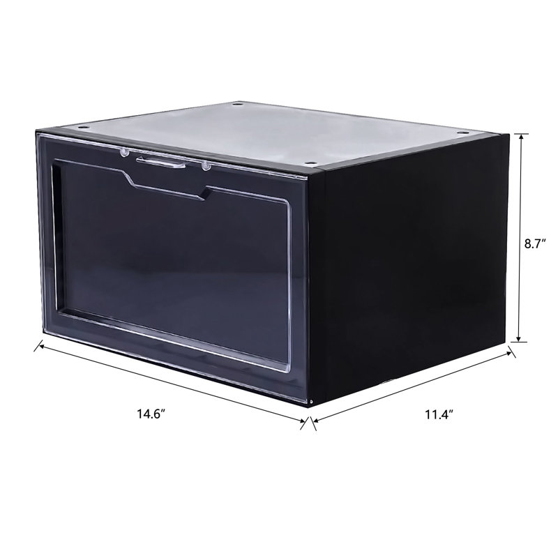 Mexia Stackable Magnetic Shoe Box Sneaker Storage Organizer With LED Light(Set Of 6), Black