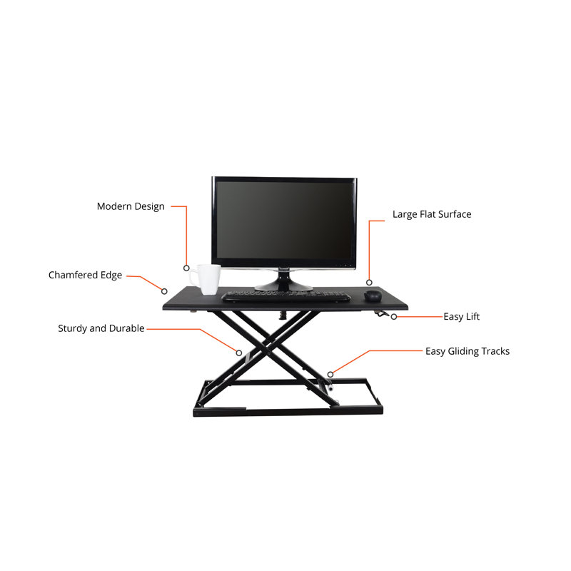Black Pneumatic Adjustable Standing Desk Converter
