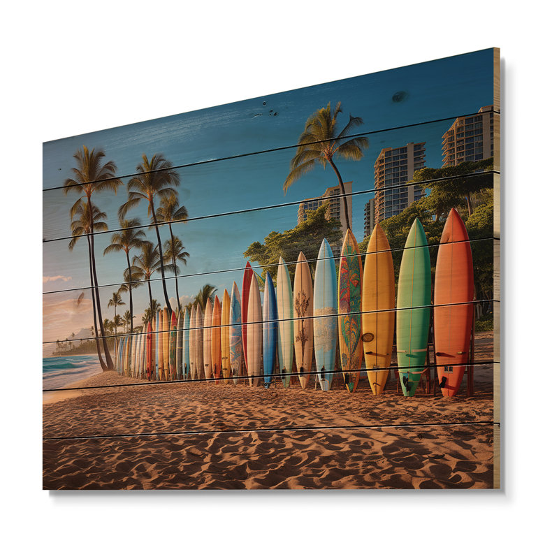Hawaii Surfers Paradise, impression sur bois naturel, H 10 po x l 20 po x P 0,78 po