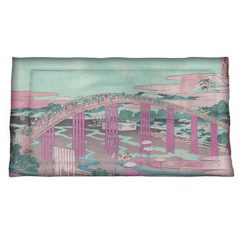 Taie décorative Bridge japonais, Roi, Microfibre, Vert/rose