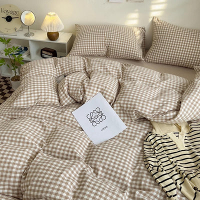 DONEUS 100% Washed Cotton Gingham Duvet Cover Set Natural Linen Like Textured Bedding Set 3 Pieces with Zipper Closure