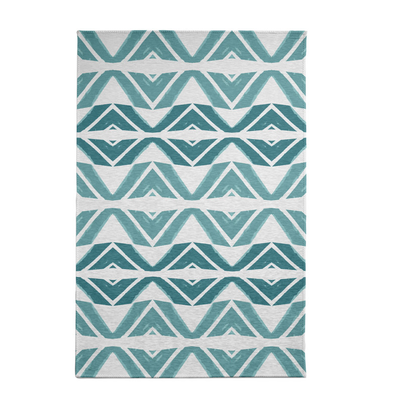 Tapis bleu sarcelle à chevrons, Rectangle 2 pi x 3 pi