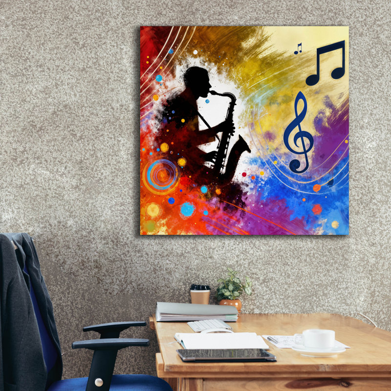 «Sax Player» par Rey Klimt, art mural, H 37 po x l 37 po