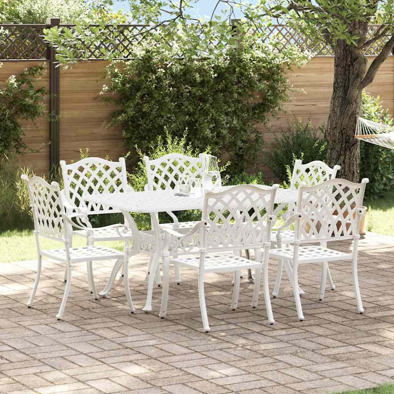 6 - Person Patio Dining Set Rectangular Table, White