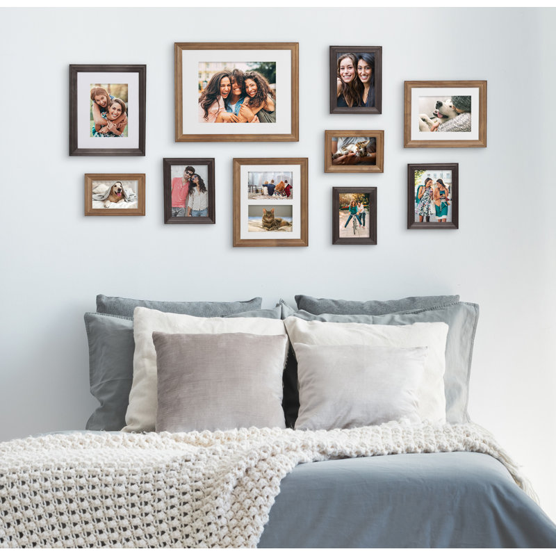 Rayburn Solid + Manufactured Wood Picture Frame - Set of 10 with Mat, Rustic/Charcoal