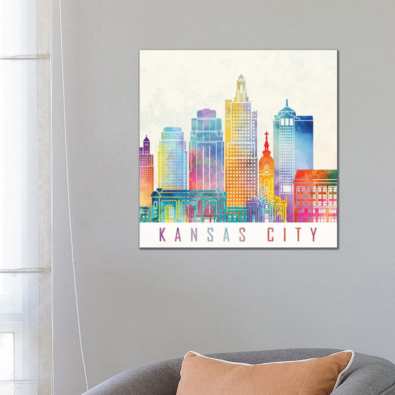 Kansas City Landmarks Watercolour 1 Piece Wrapped Canvas Painting, 66.04 cm H x 66.04 cm W