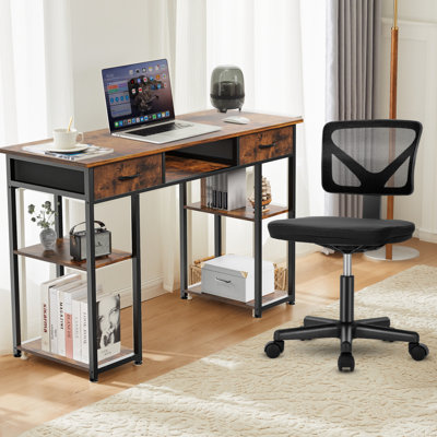 Ensemble de bureau et de chaise: bureau d'ordinateur de 48 pouces et chaise en filet noir à hauteur réglable