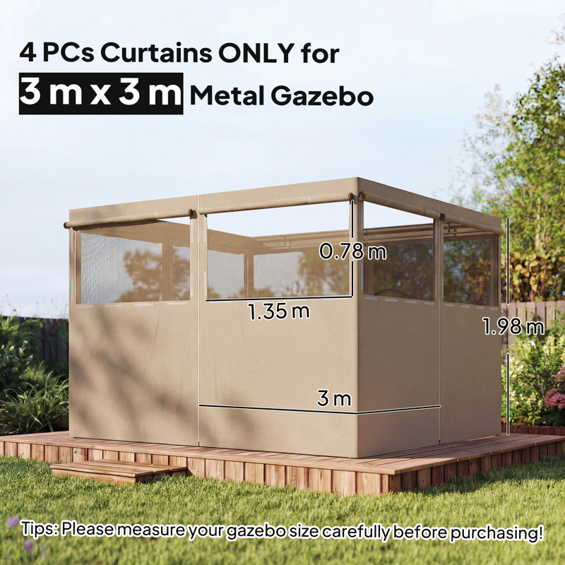 Outsunny Polyester Side Wall for Gazebo, Canopy, Khaki