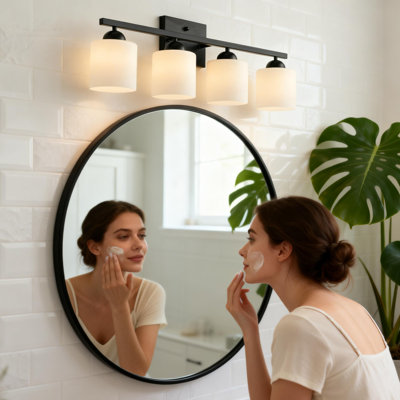 4-Light Bathroom Vanity Light Fixture with Opal Glass Shades