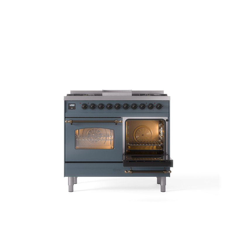 ILVE Nostalgie II 40 in Dual Fuel Range, Liquid Propane, Blue Gray/Bronze
