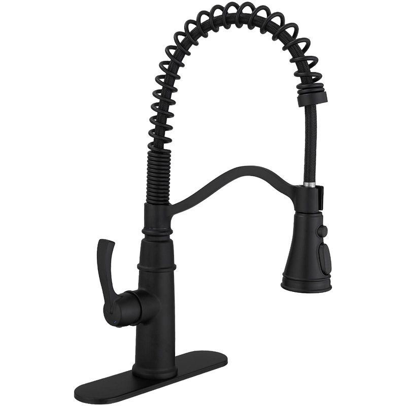 Single-Handle Pull-Down Sprayer 3-Spray High Arc Pull Down Sprayer Kitchen Faucet With Deck Plate, Matte Black