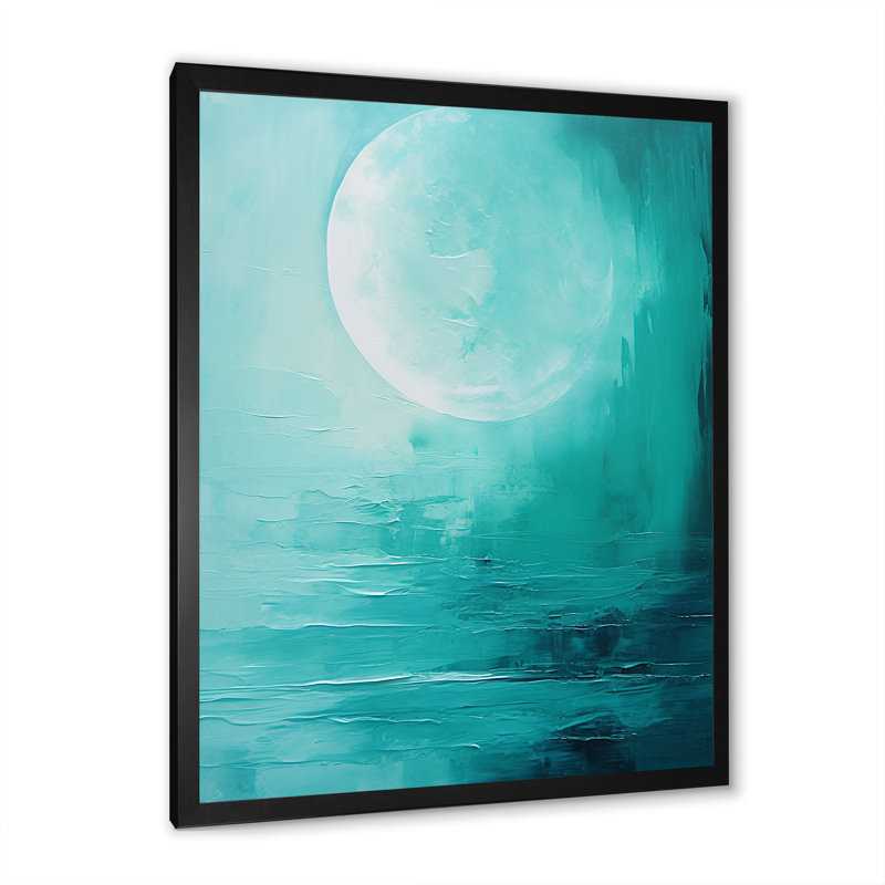 Teal Moon Tranquility I - Moon, reproduction d'art sur toile, H 20 po x l 12 po x P 1 po, Cadre photo noir simple