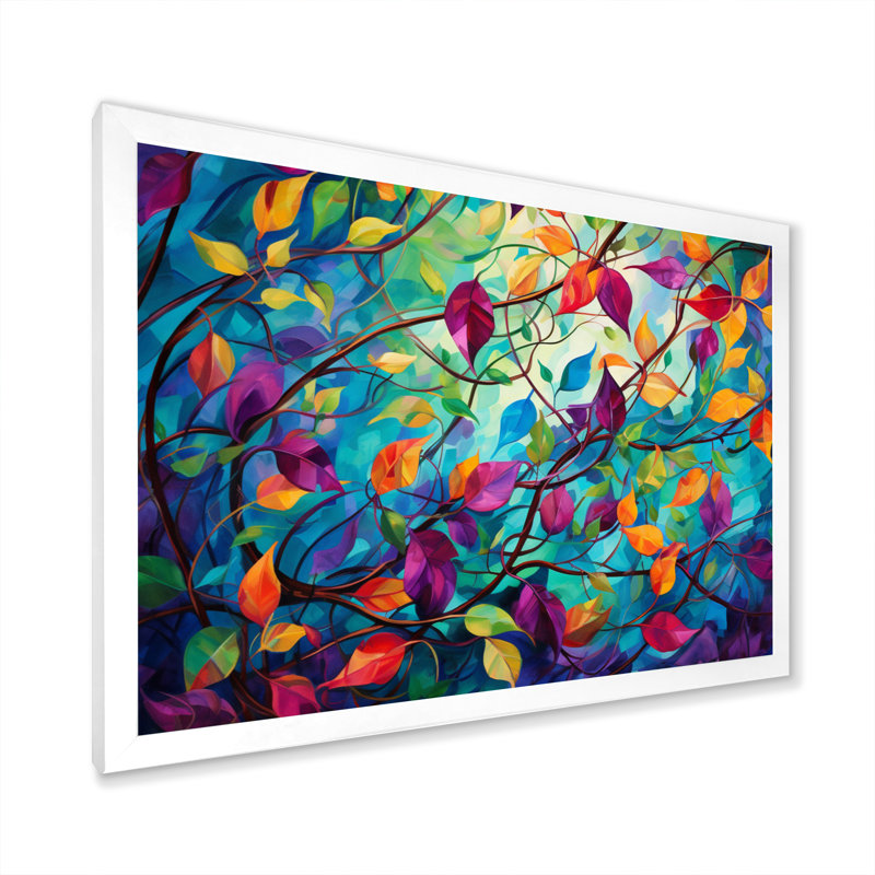 Multicolor Vibrant Vines I - Abstract Botanicals, art mural, H 12 po x l 20 po x P 1 po, Cadre simple blanc