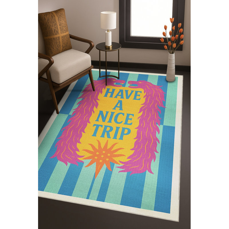 Tapis bleu tissé lavable rétro Mosso, 2'6" x 4'11"