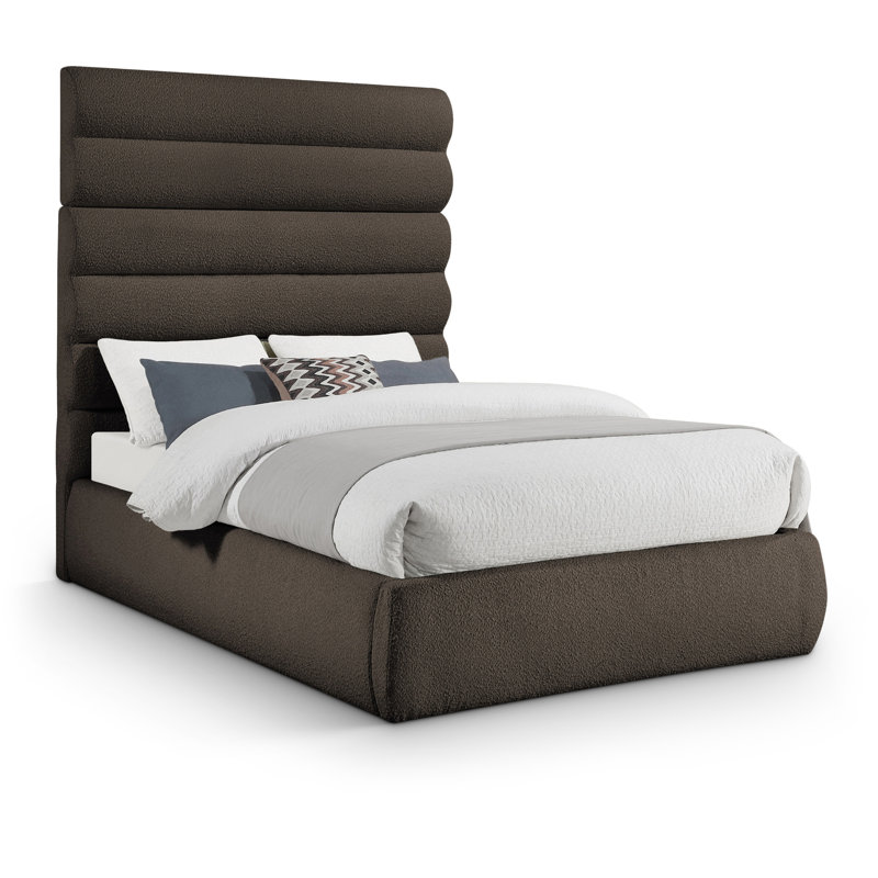 Lit en tissu Adam Boucle, Double, Tissu bouclé brun