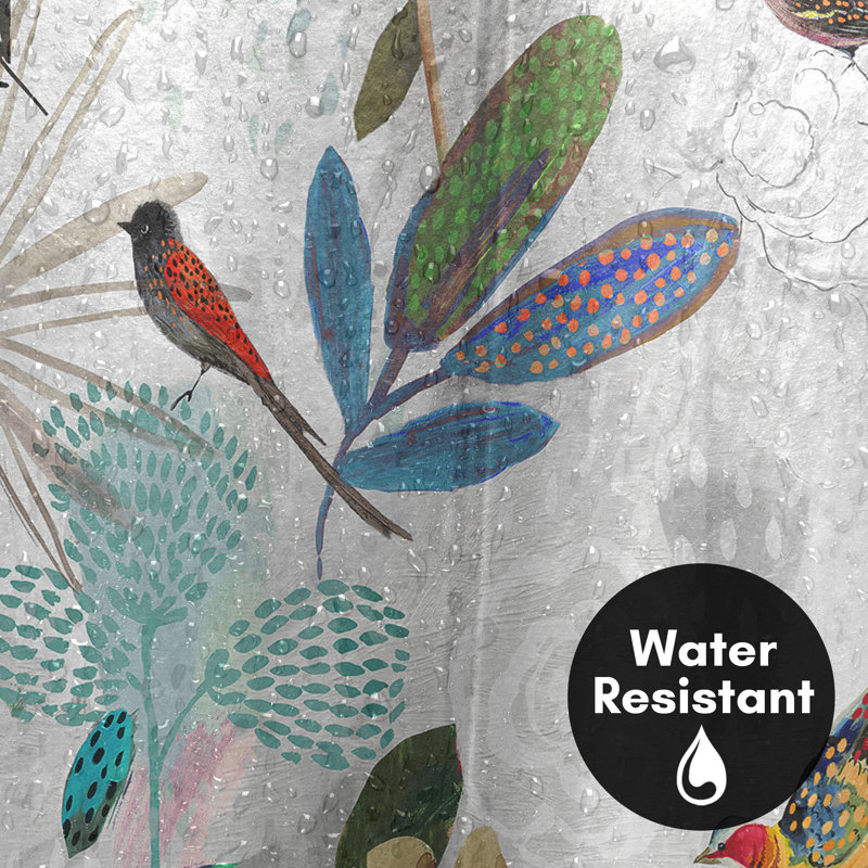 Colorful Botanical Birds Polyester Fabric Shower Curtain