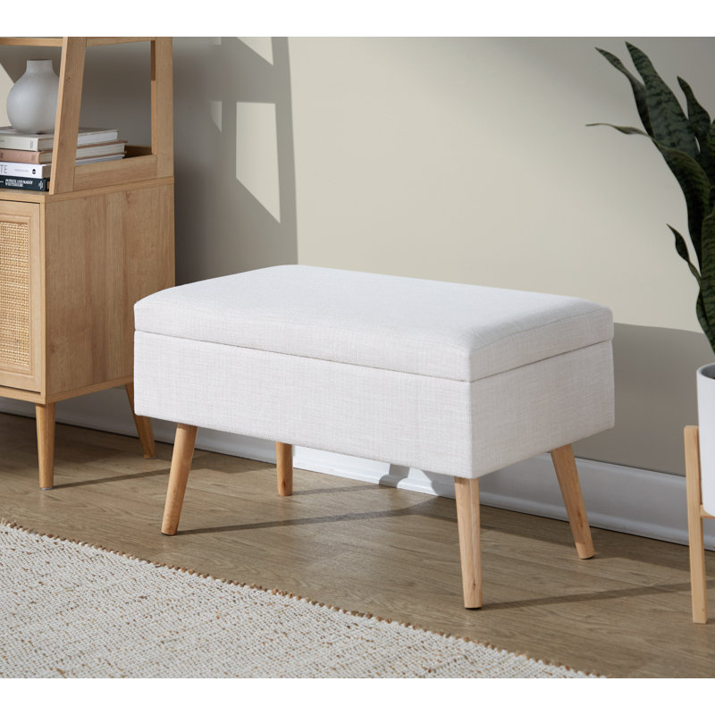 Beyers Fabric Upholstered Storage Bench, Beige Fabric, Natural