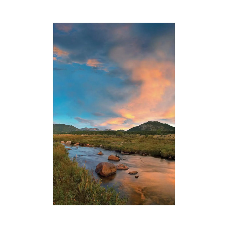Sunset Over River And Peaks In Moraine Park by Tim Fitzharris - Wrapped Canvas Print, 20.32 cm H x 30.48 cm W