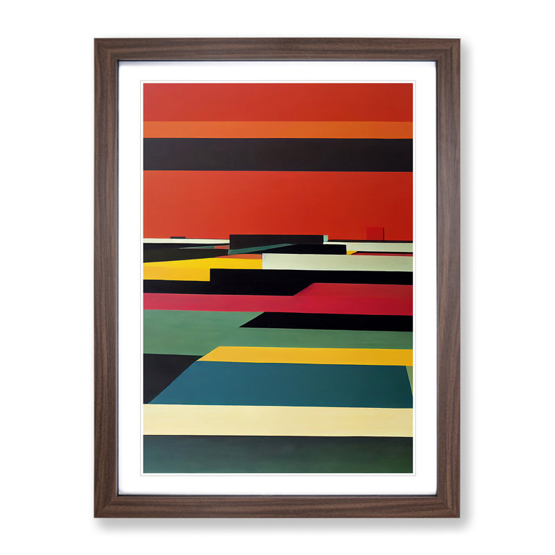 XV1022-3765X Retro Abstract Art No.1 - Print, Walnut Framed, 36cm H x 27cm W, White