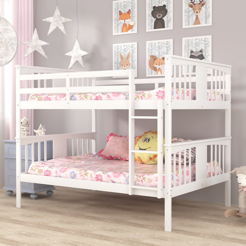 Full over Full Bunk Bed with Ladder for Bedroom, White