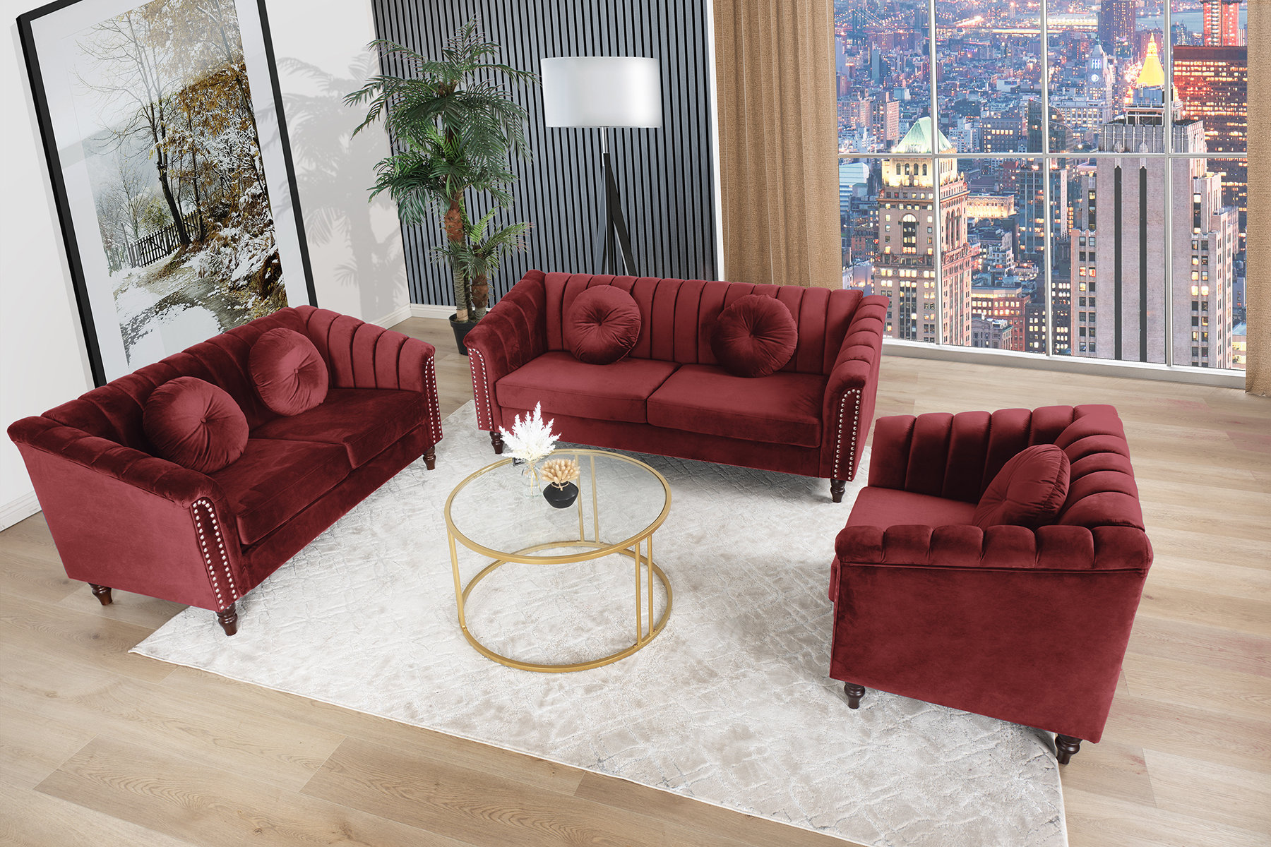 Maroon living deals room set