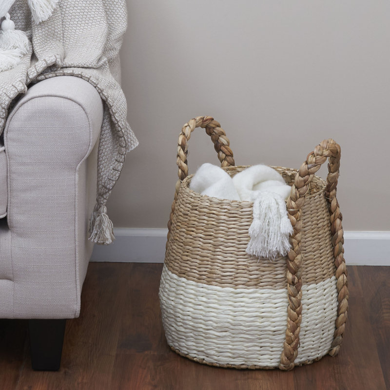 Armadi Two Tone Wicker Basket with Handles, Cream
