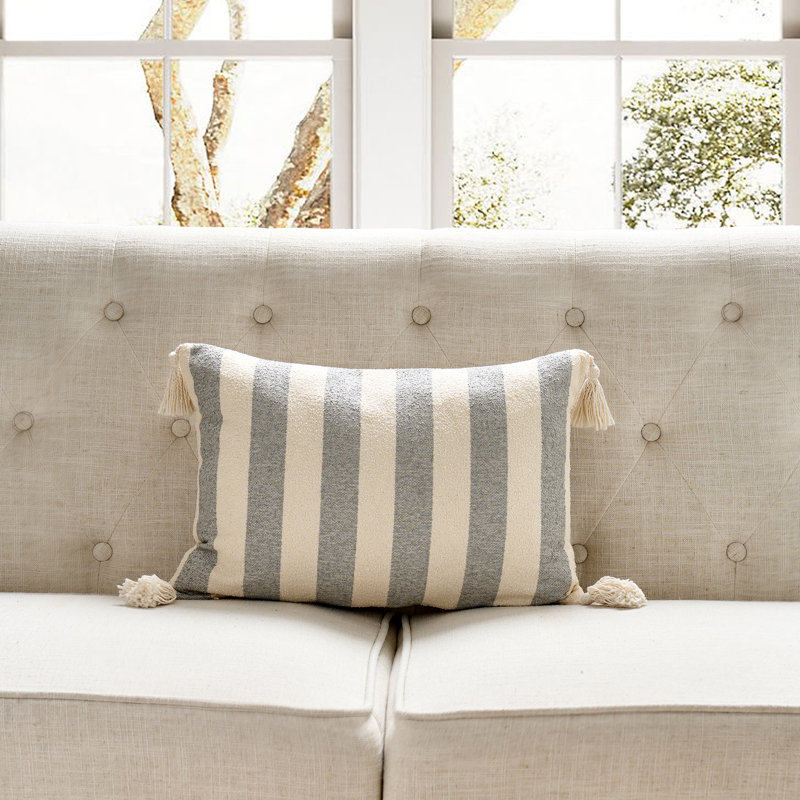 Ensemble de 2 coussins French Stripe, Polyester, Gris
