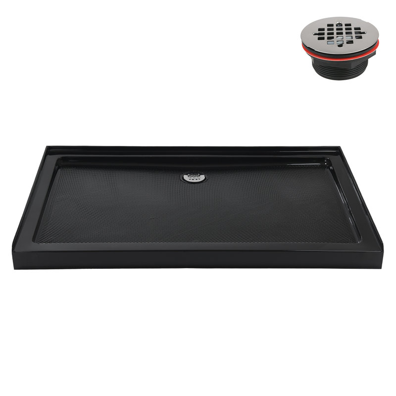 Streamline NT-2124-60BL-AL 60 in. x 36 in. Alcove Acrylic Shower Base in Glossy Black with Center Drain, Drain Included