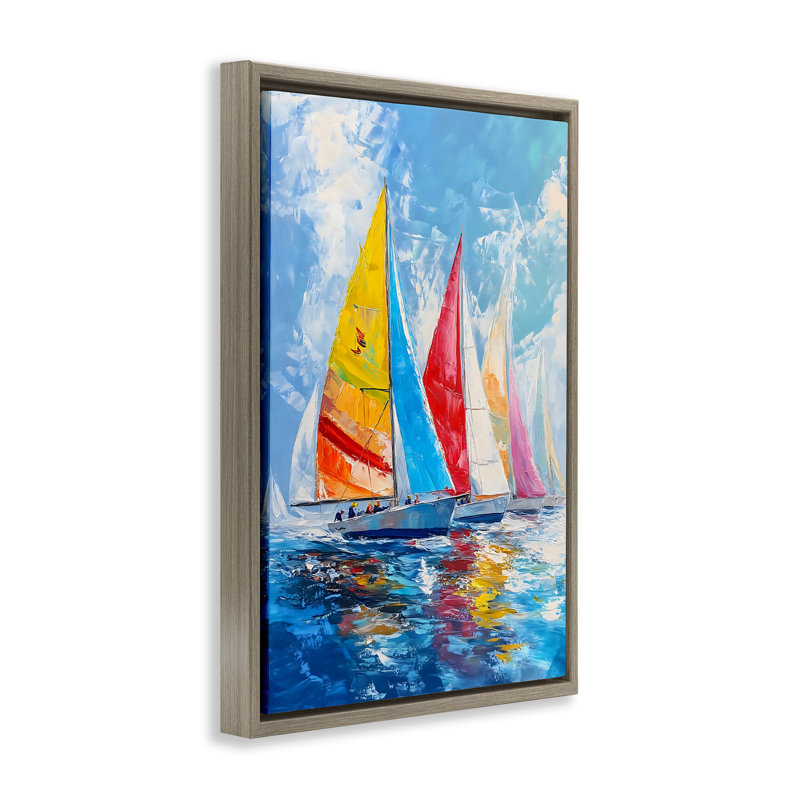 Cadre flottant flotte de voiles colorées, design par LSR Design Studio, H 25 po x l 17 po, Cadre flottant orme Montalcino