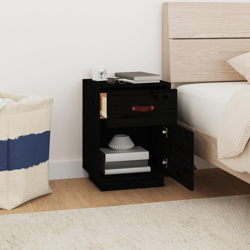 40cm W Solid Wood Bedside Table, Black