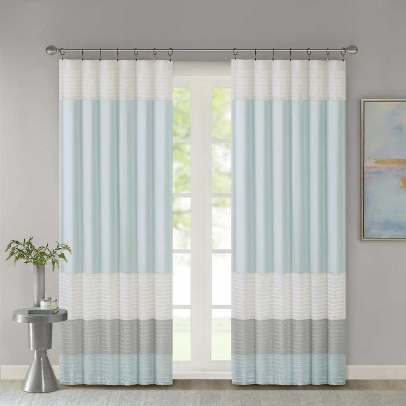 Aqua Faux Silk Light-Filtering Pintuck Window Panel