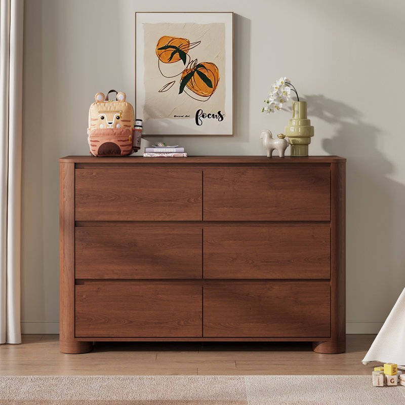 Commode pour chambre à coucher, commode moderne de 47 po avec base épaisse robuste, conception d'angle arrondi pour la chambre à coucher, le salon, le couloir, noyer