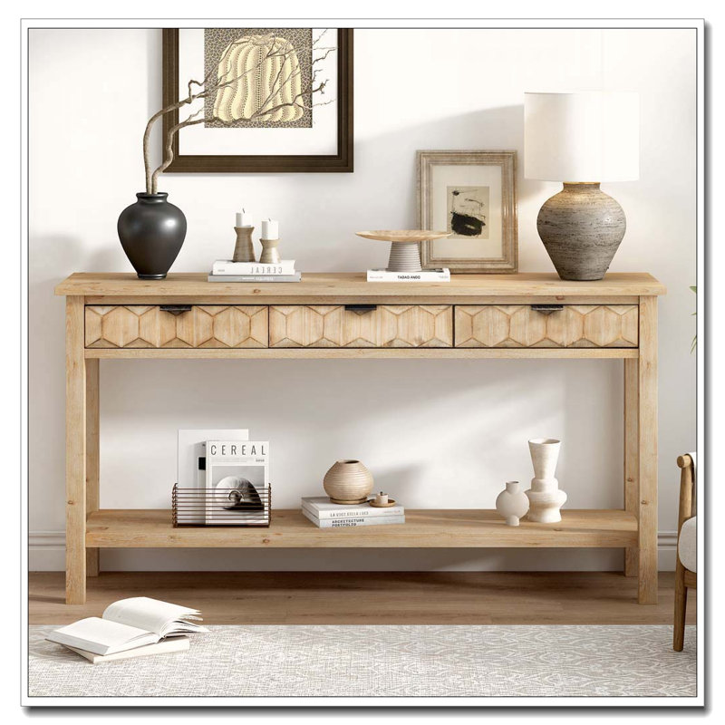 Table d'entrée 60 po en placage de sapin avec façades en nid d'abeille, console moderne, Naturel