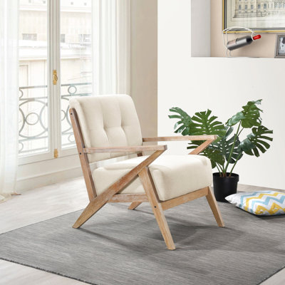 Chaise moderne de couleur sable, structure en bois d'hévéa massif, style rustique antique, hauteur d'accoudoir de 23 po, sable, dossier, bois, hauteur de l'ensemble de 13,75 po, mobilier de style
