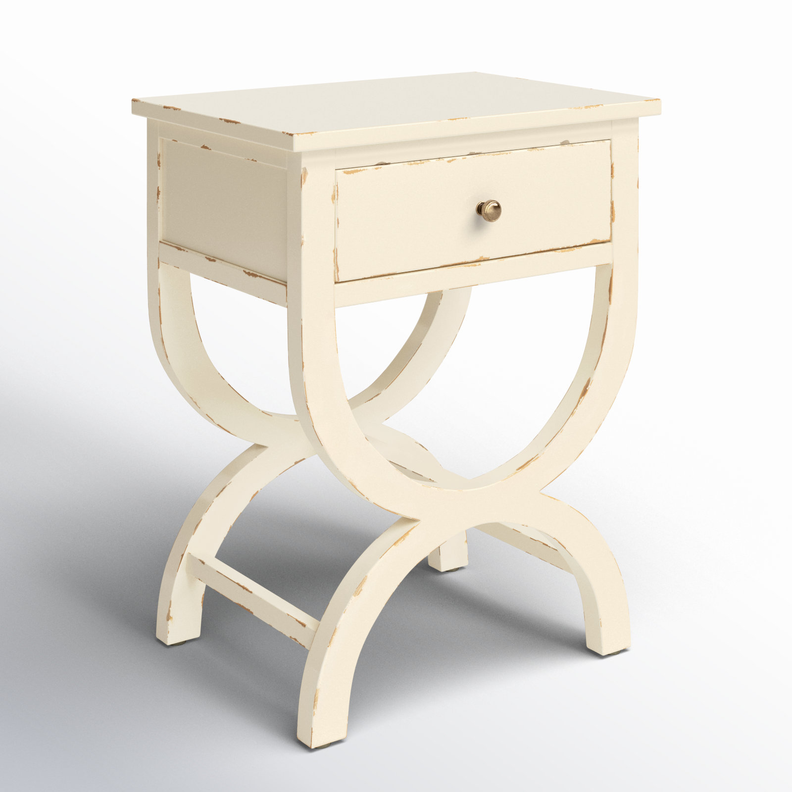 Floris End Table With Storage, Distressed Vanilla