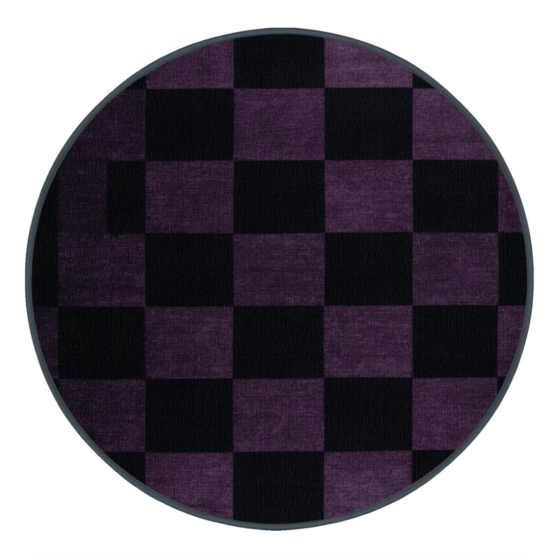Machine Washable Checkered Gray Area Rug, Round 5'