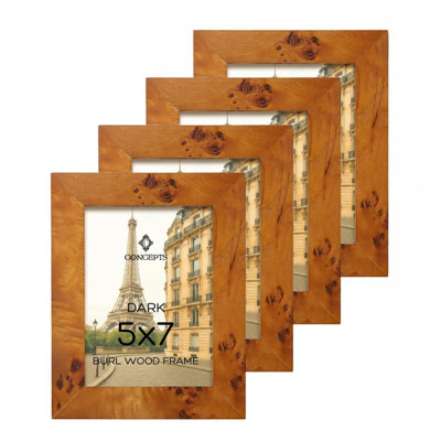 Ensemble de 4 cadres photo en bois de ronce de 5 po x 7 po pour mur ou table