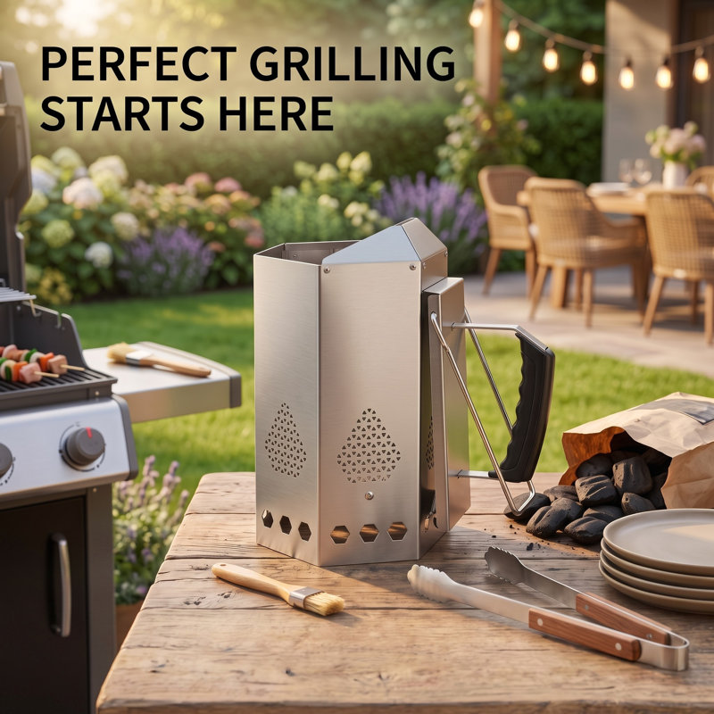 Allume-charbon hexagonal haut de gamme en acier inoxydable avec poignée résistante à la chaleur et ventilation optimale pour un allumage rapide du barbecue