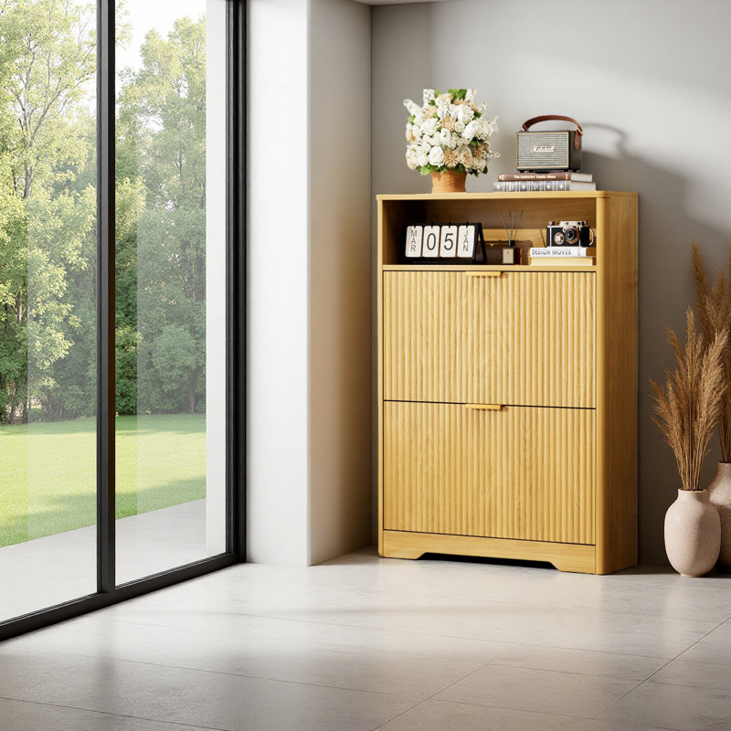 Shoe Cabinet Storage For Entryway Hidden Shoes Storage Cabinet With 2 Flip Drawers, Tall Free Standing Shoe Organizer Rack For Foyer, Hallway. 31.6'' L X 9.6'' W X 40'' H.