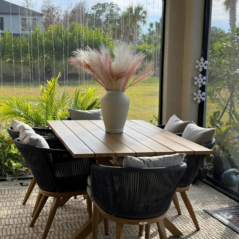 Braylin 6 - Person Wicker Patio Dining Set with Rectangular Table , Cushions Included
