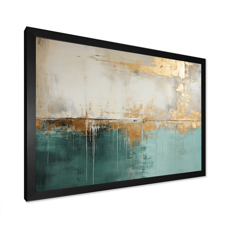 Minimalisme doré et horizon bleu sarcelle - impressions sur toile glamour moderne, Cadre photo unique, H 12 po x l 20 po