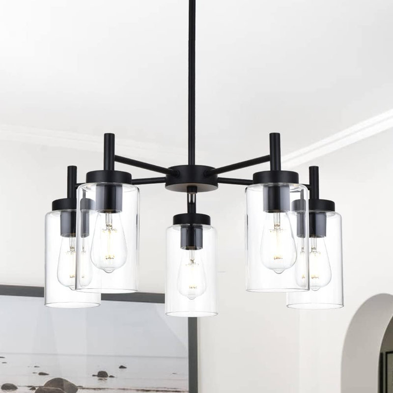 Luminaires suspendus 5 lumières contemporaines, Noir mat