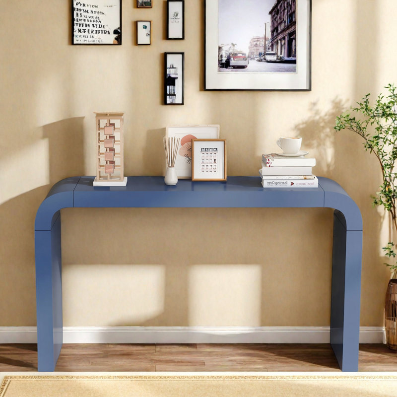 Console Table With Two Legs And Curved Edge, Navy