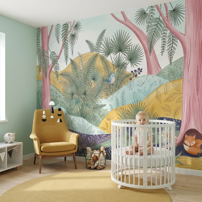 Murale de livre de contes de forêt fantaisiste, 200 po x 120 po, Texturé non collé